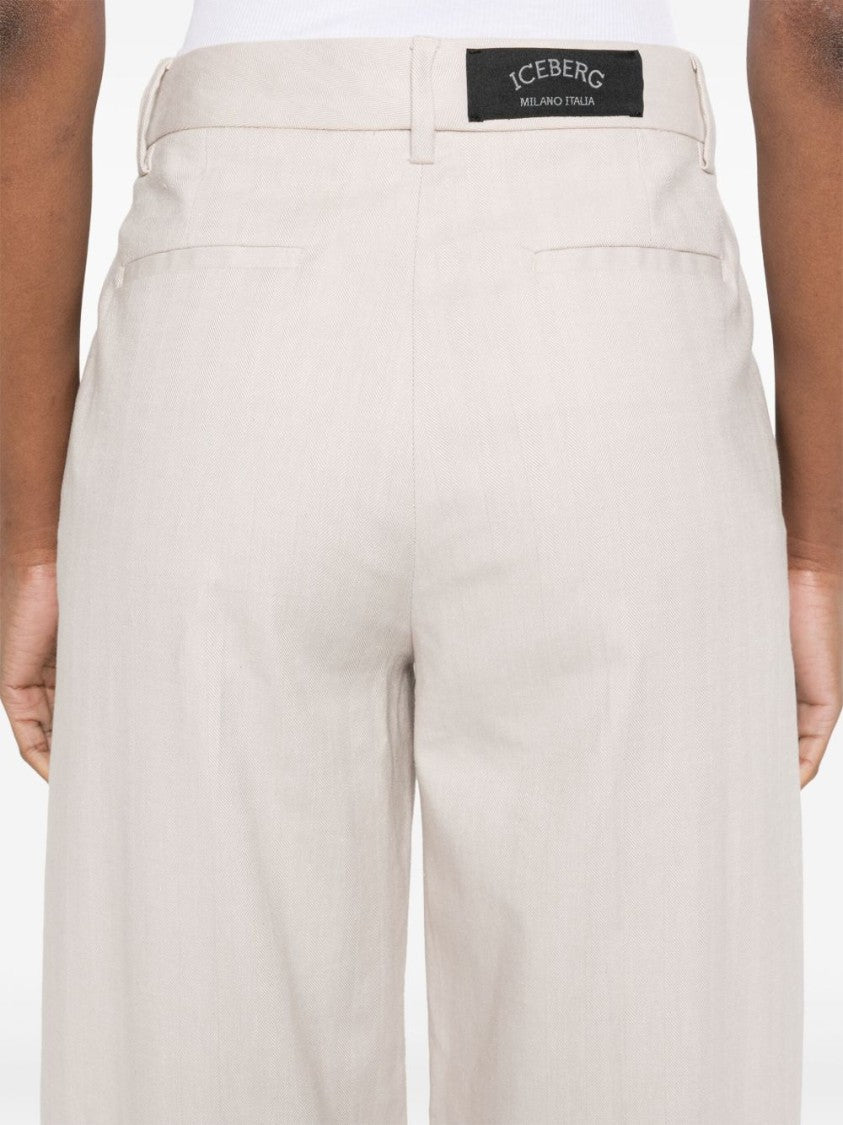 Iceberg Light Beige Tailored Linen Trousers