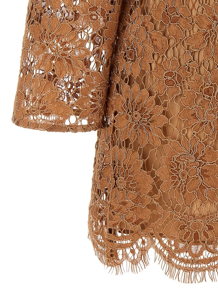 Self-Portrait 'Tan Lace Bow Mini' Dress