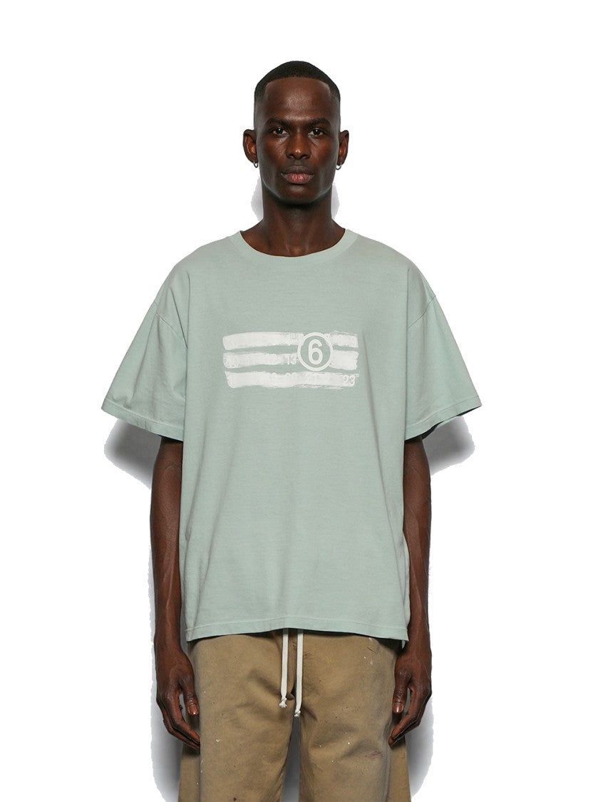 Mm6 By Maison Margiela Logo Tee Blue Grey