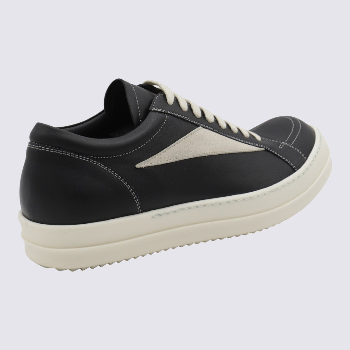 Rick Owens Sleek Black Leather Sneakers With Off-White Accents