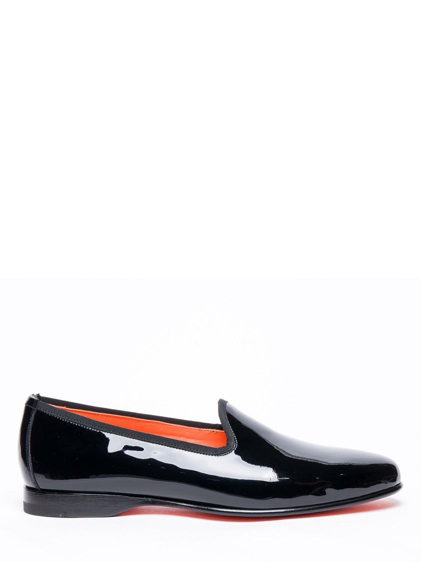 Santoni Glossy Black Patent Leather Loafers