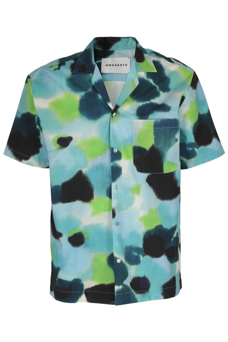 Amaranto Printed Cotton Shirt In Blue