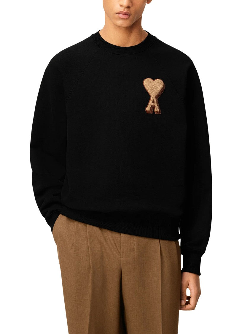 Ami Classic Black Cotton Sweater With Timeless Silhouette