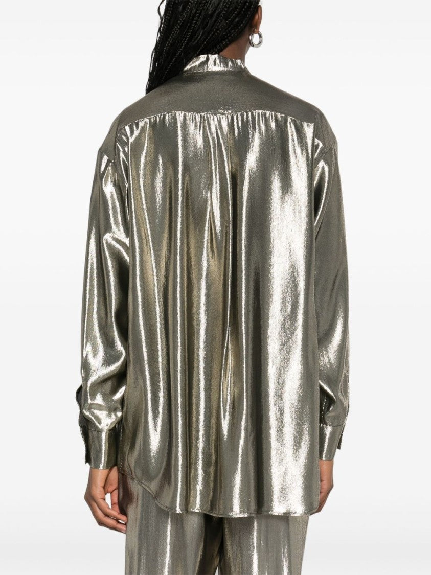 Philosophy Di Lorenzo Serafini Silk-Blend Green Shirt With Stand Collar