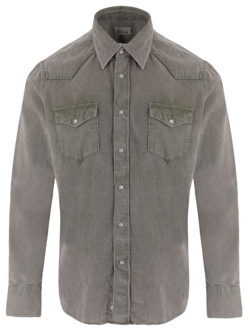Gherardi Classic Grey Corduroy Shirt With Flap Pockets