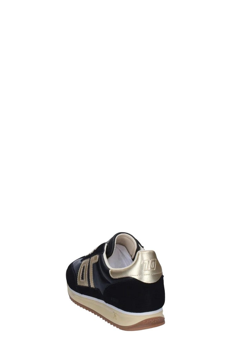 Back70 Black Chamois Leather Logo-Panel Sneaker
