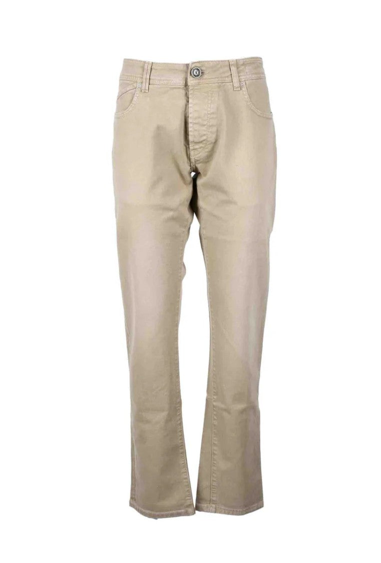 Re-Hash Beige Cotton Stretch Trousers With Practical Pockets And Minimalist Design