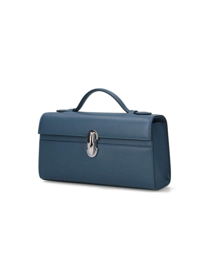 Savette Rectangular Handbag With Smooth Finish In Muted Blue