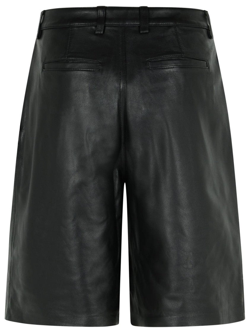 Michael Michael Kors Black Pleated Leather Bermuda Shorts