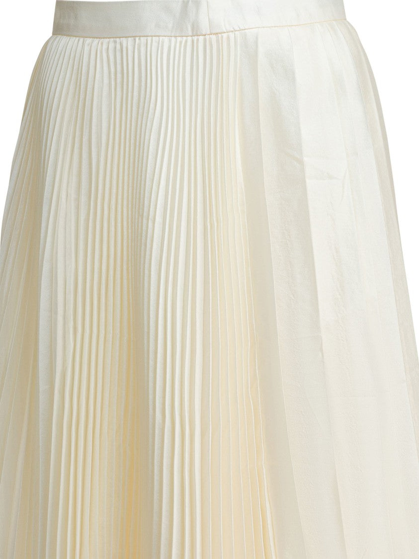Sandbeige Midi Pleated Skirt With Smooth Waistband
