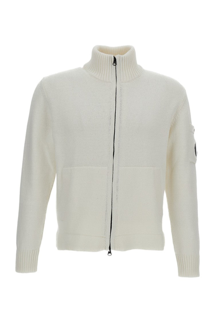 C.P. Company White Cotton Zipped Cardigan