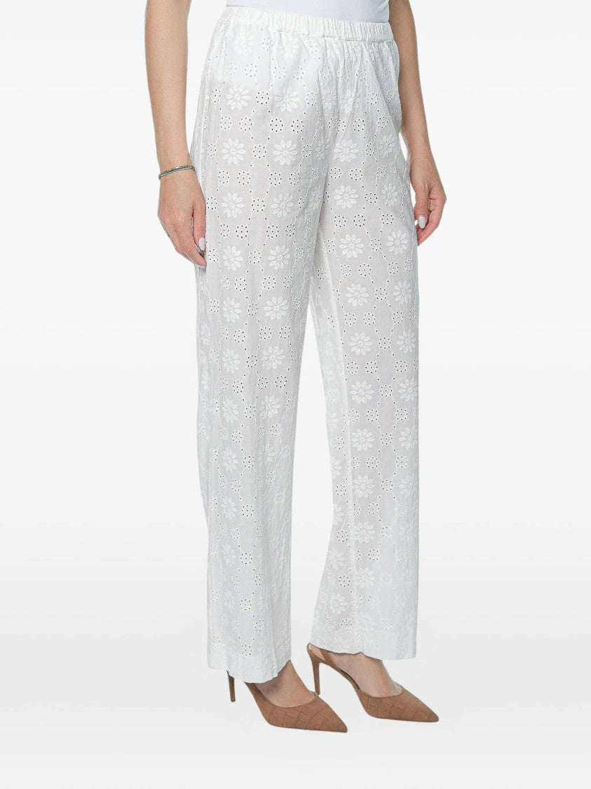 Mc2 Saint Barth Wide-Leg Pants With Intricate Eyelet Lace Detail