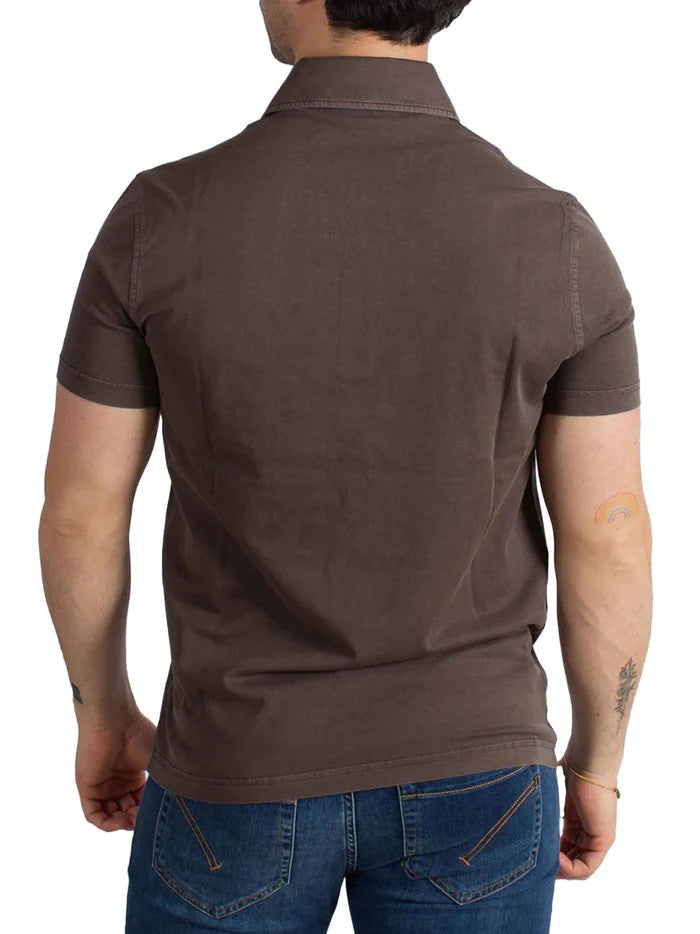 Fay Classic Brown Short-Sleeved Polo With Subtle Stitching Details