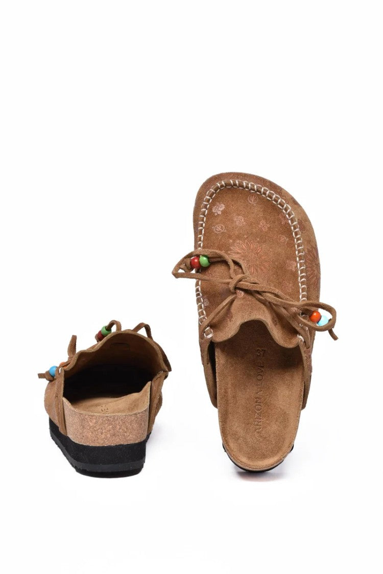 Arizona Love Suede Leather Mules With Decorative Bow