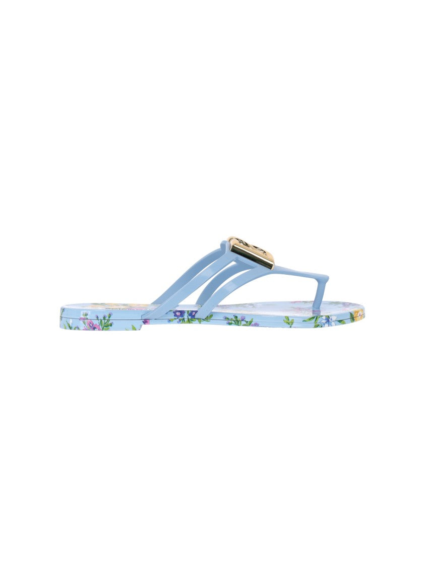 Dolce & Gabbana Light Blue Floral Print Logo Sandals