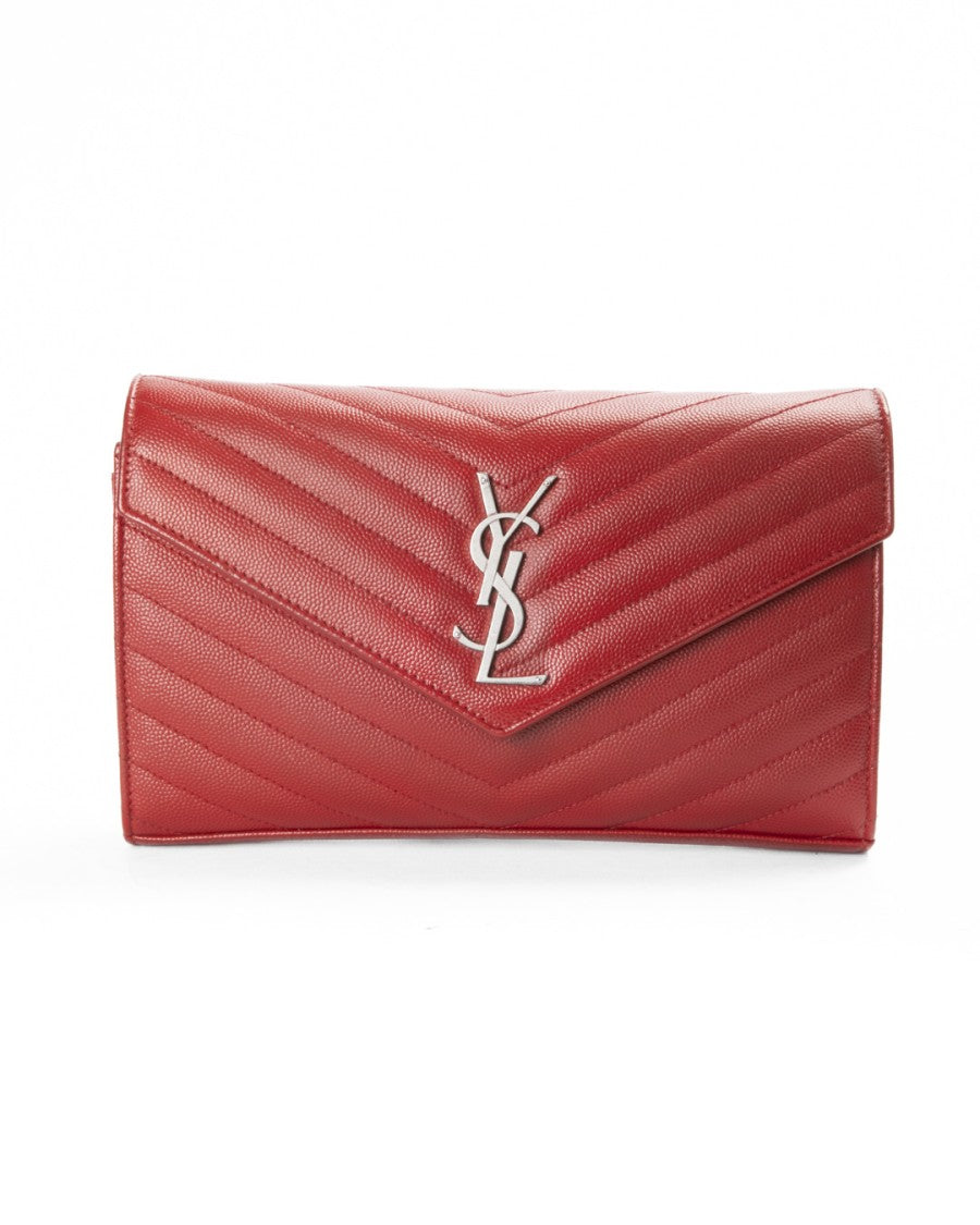 Saint Laurent Red Granulated Iconic Envelope Clutch