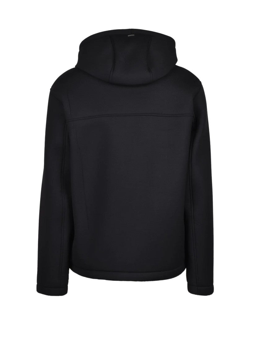 Herno Neoprene-Like Black Jacket With Minimalist Design And Functional Details