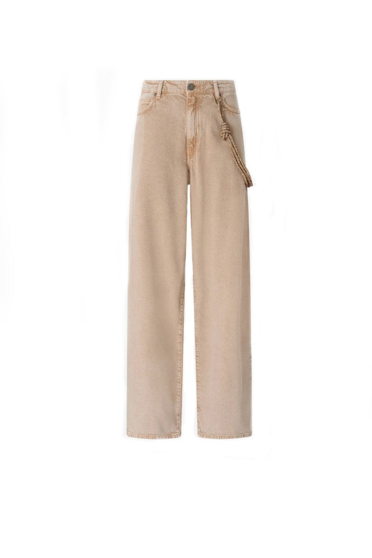 Pinko Beige Lauryn Jewel Rope-Chain Waist Lyocell-Blend Wide-Leg Jeans