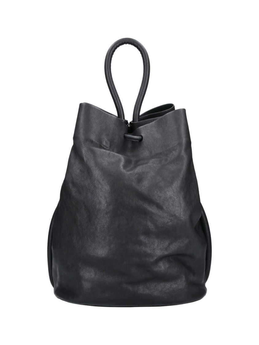 Uma Wang Bucket Bag In Soft Lambskin Leather With Drawstring Closure