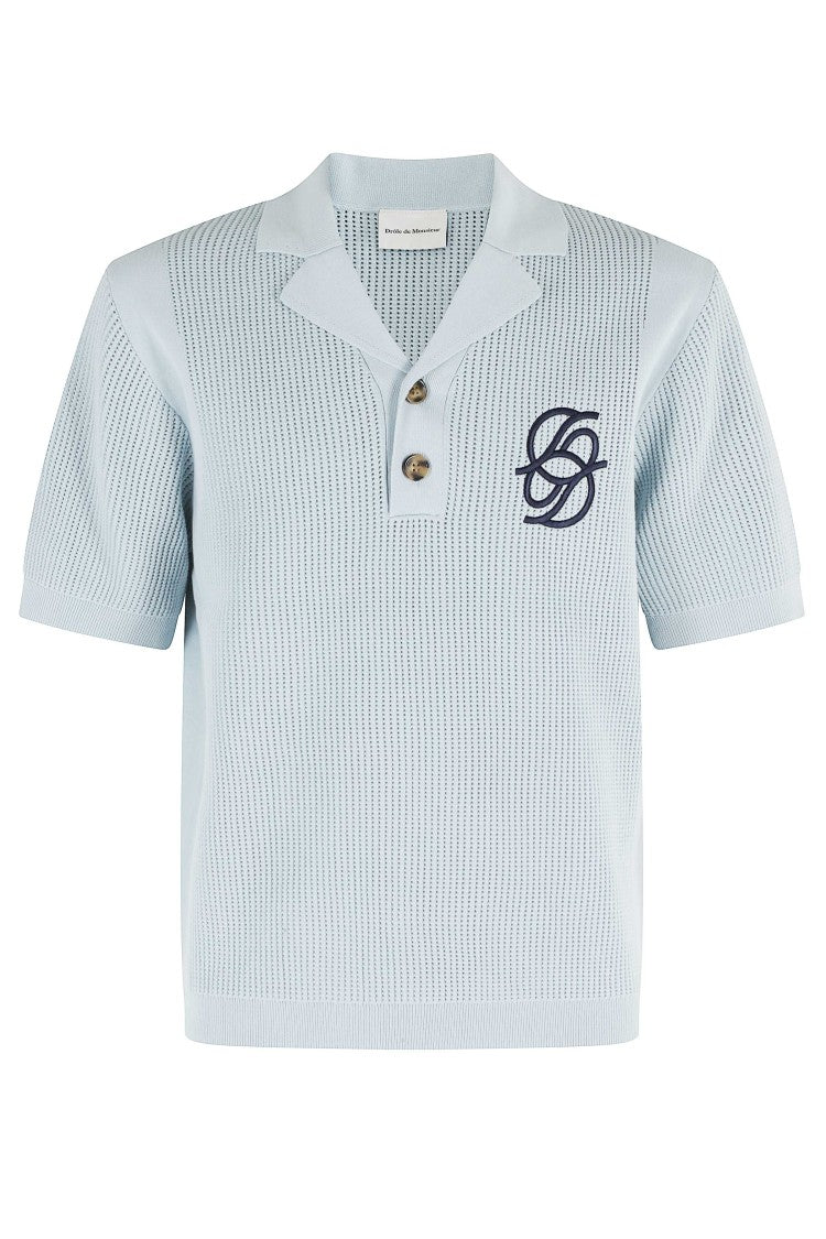 Drôle De Monsieur Light Blue Monogramme Embroidered Monogram Cotton Polo Shirt