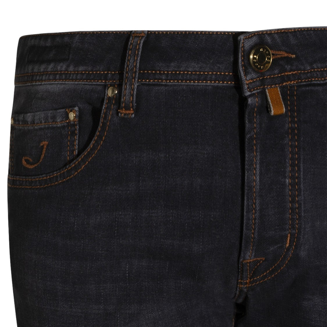 Jacob Cohen Slim Fit Black Jeans With Brown Stitching