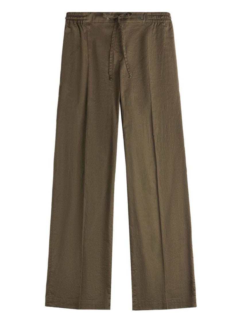Fay Khaki Wide-Leg Pants With Drawstring Fastening And Plaque Detail
