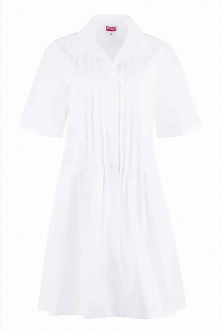 Kenzo Structured Cotton Midi Dress With Pleat Details