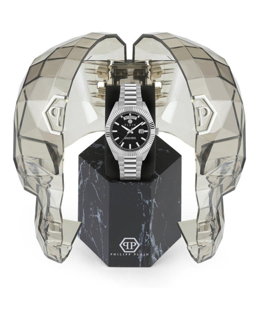 Philipp Plein Date Superlative Bracelet Timepiece With Black Guilloche Dial