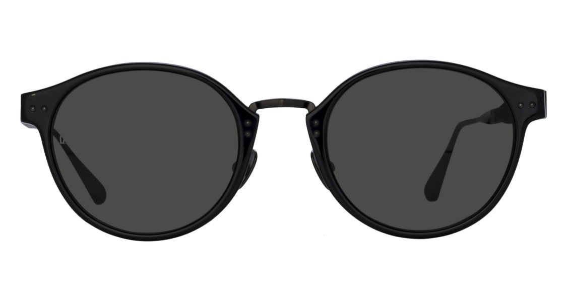 Linda Farrow Lflb Round Titanium Sunglasses With Textured Black Frame
