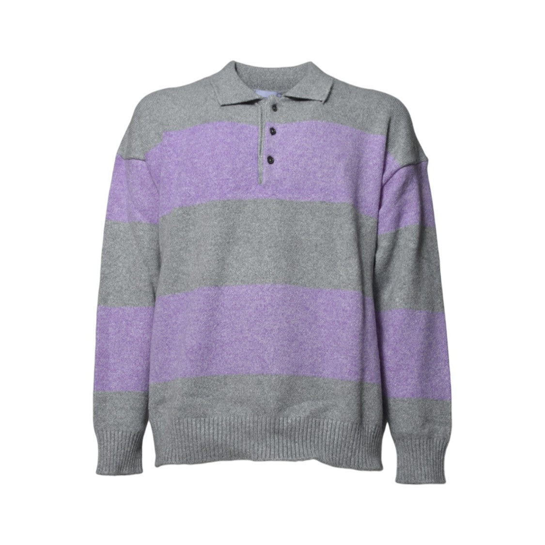 Amish Purple And Gray Striped Viscose Polo Sweater