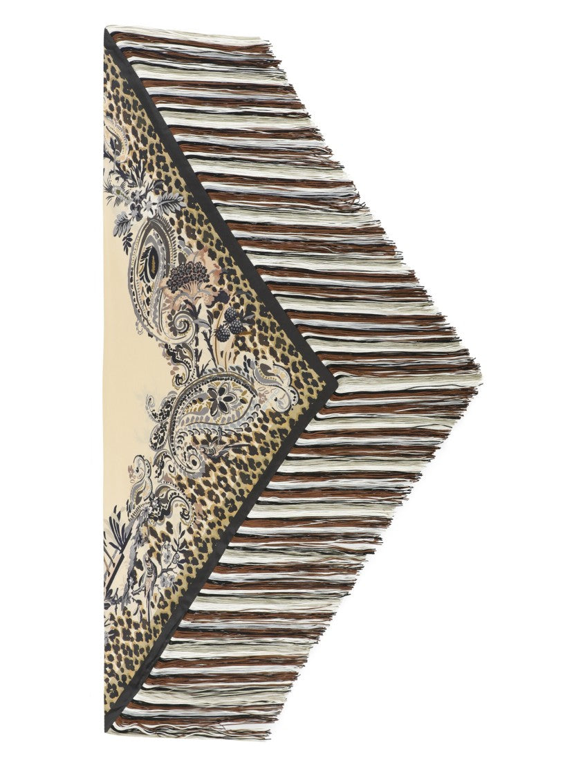 Etro Triangular Silk Scarf With Fantasy Motif And Fringed Edges