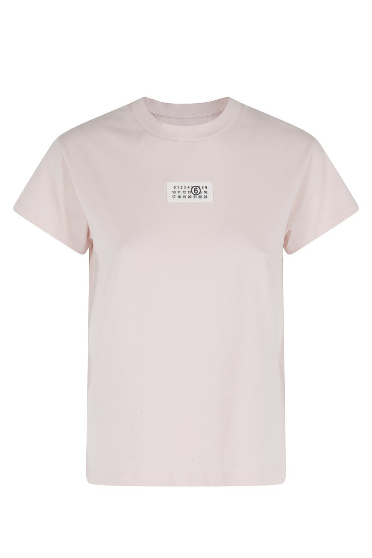 Mm6 By Maison Margiela Pink Front Logo Blanca-Seam Cotton T-Shirt