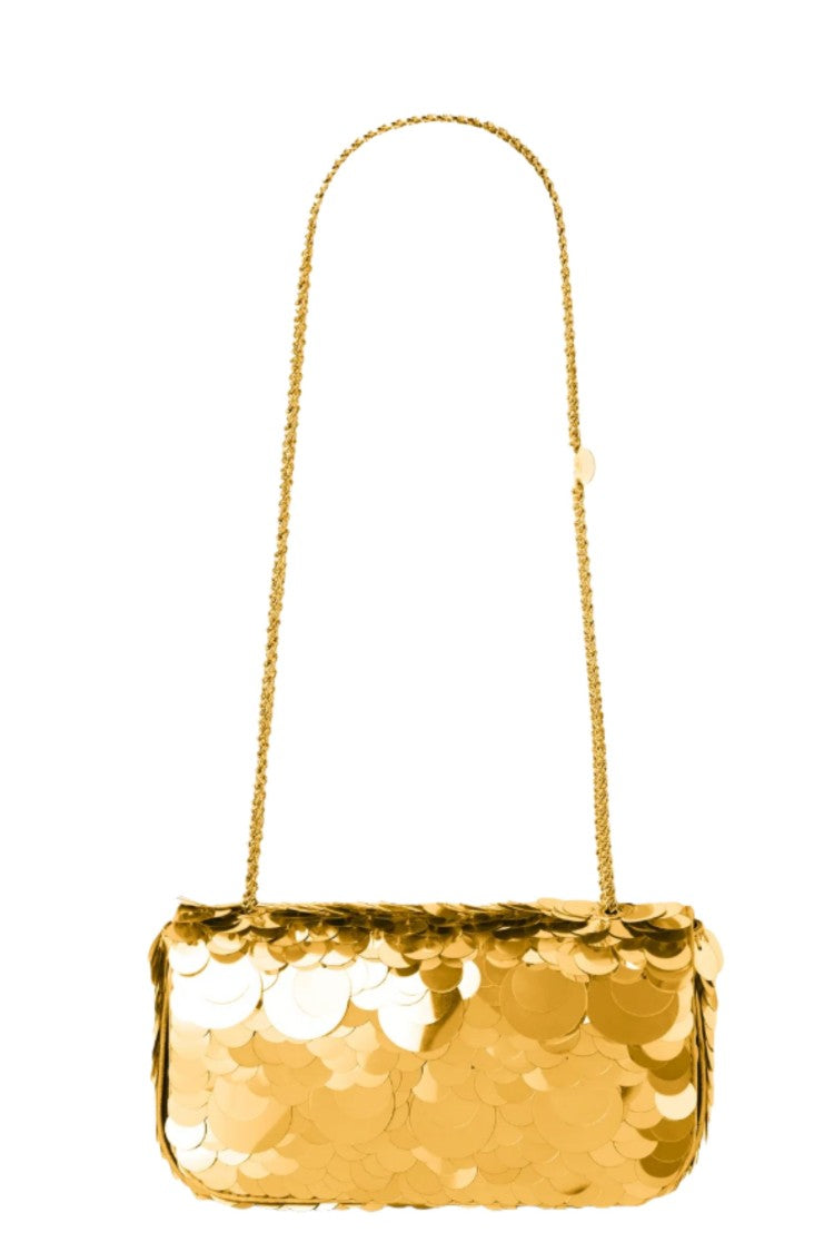 Rabanne Gold Sparkle Mini Sequined Chain Shoulder Bag