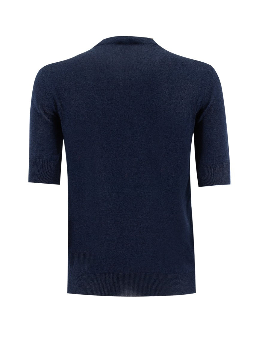 Etro Blue Cotton Blend Short Sleeve Sweater