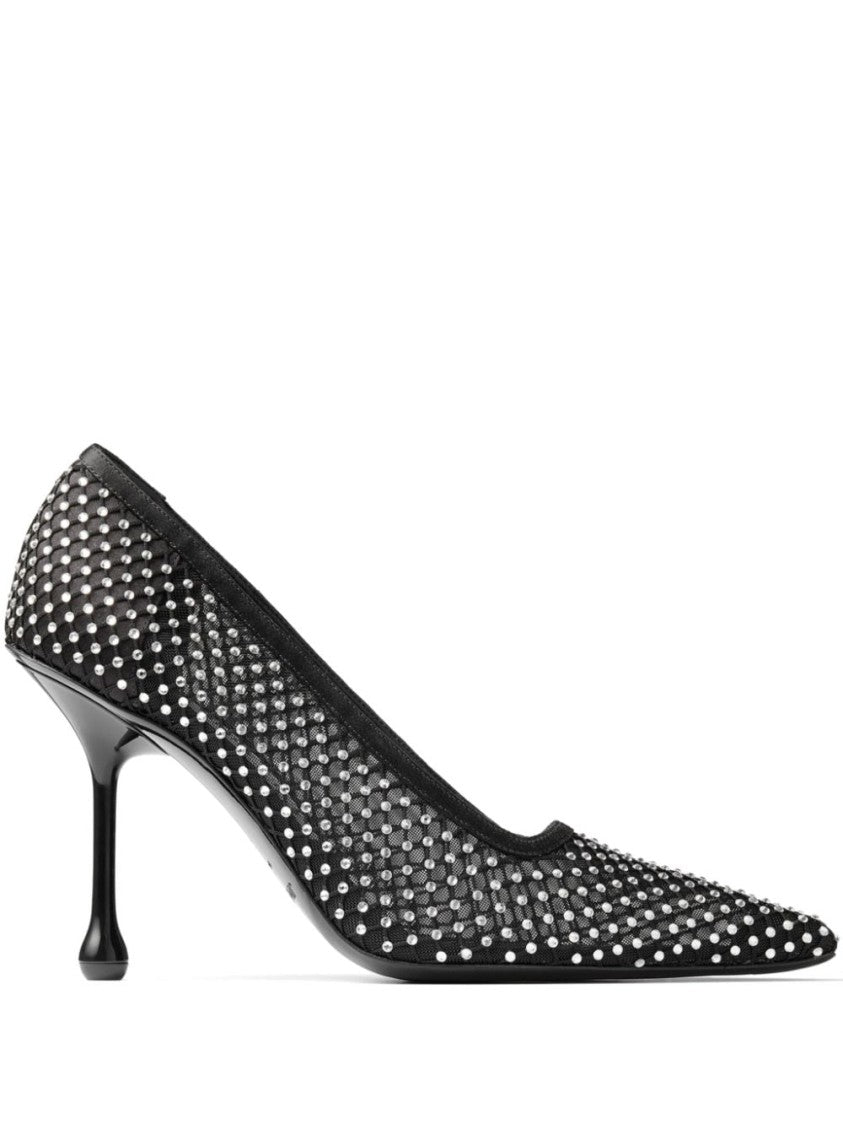 Jimmy Choo Pointed Toe Pumps With Mesh Overlay And Shimmering Studs