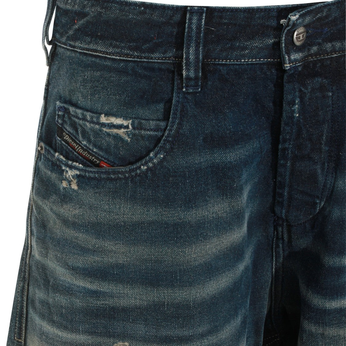 Diesel Distressed Dark Grey Denim Jeans With Classic Five-Pocket Design