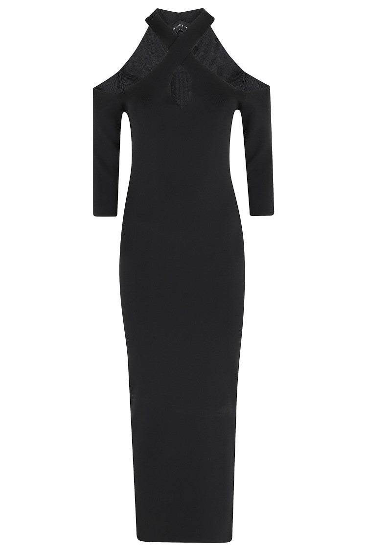 Federica Tosi Black Crossover Neckline Jersey Viscose Evening Dress