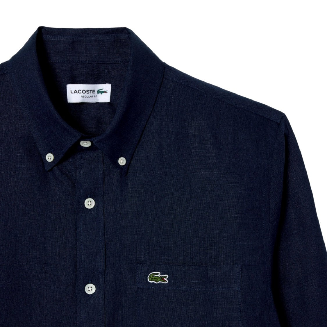 Lacoste Embroidered Crocodile Detail Blue Lino Shirt