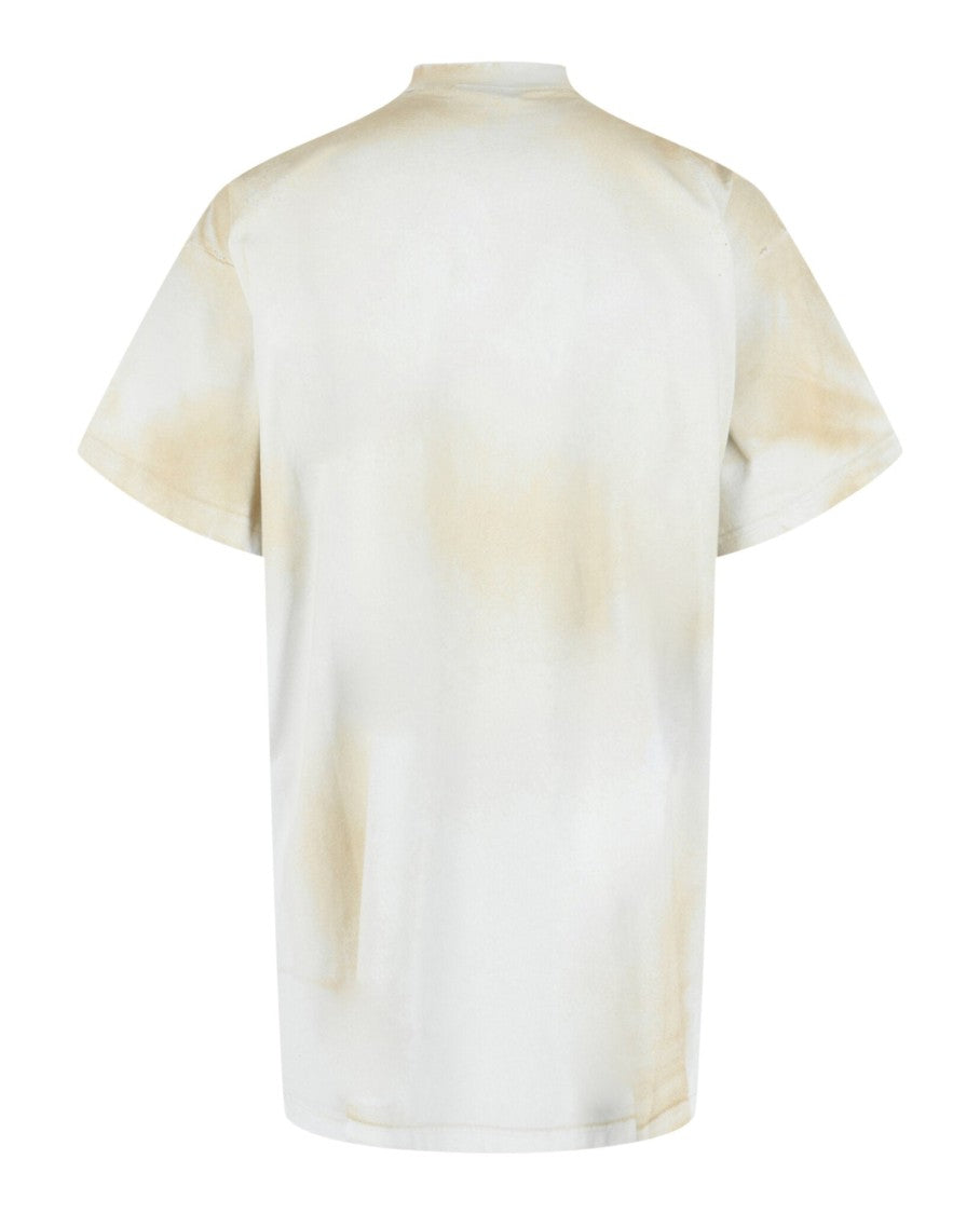 Balenciaga Embroidered White Oversized Mock-Neck T-Shirt With Distressed Details