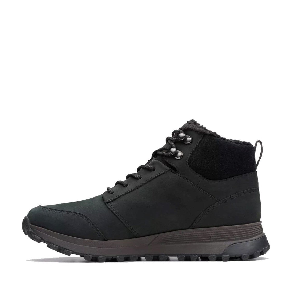 Clarks Trek Up Black Fleece-Lined Nubuck Wedge Boots