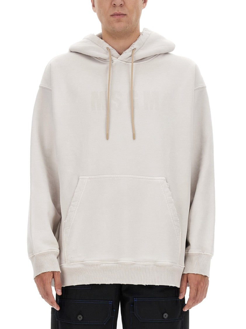 Msgm Cotton Hoodie With Subtle Logo Detail