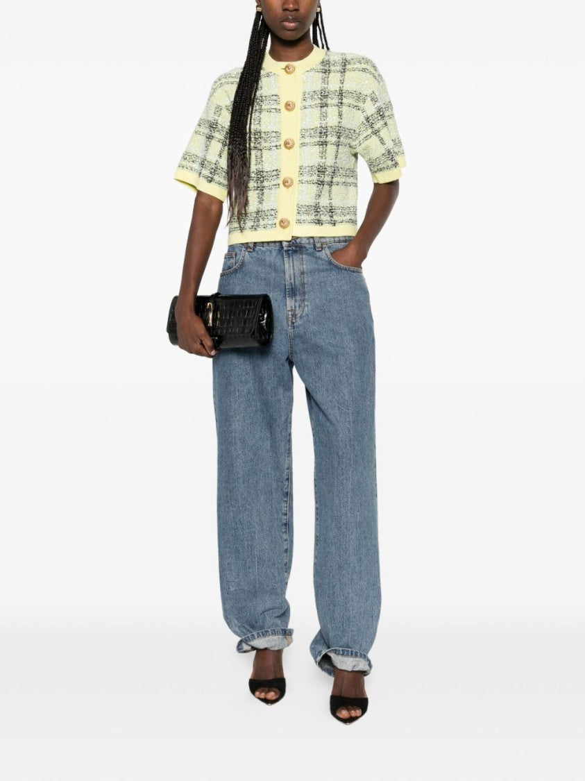 Balmain Textured Plaid Knit Tops