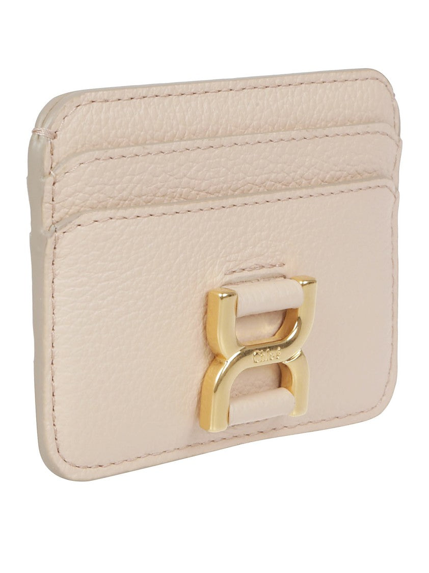 Chloé Textured Pink Calfskin Cardholder With Logo Plaque