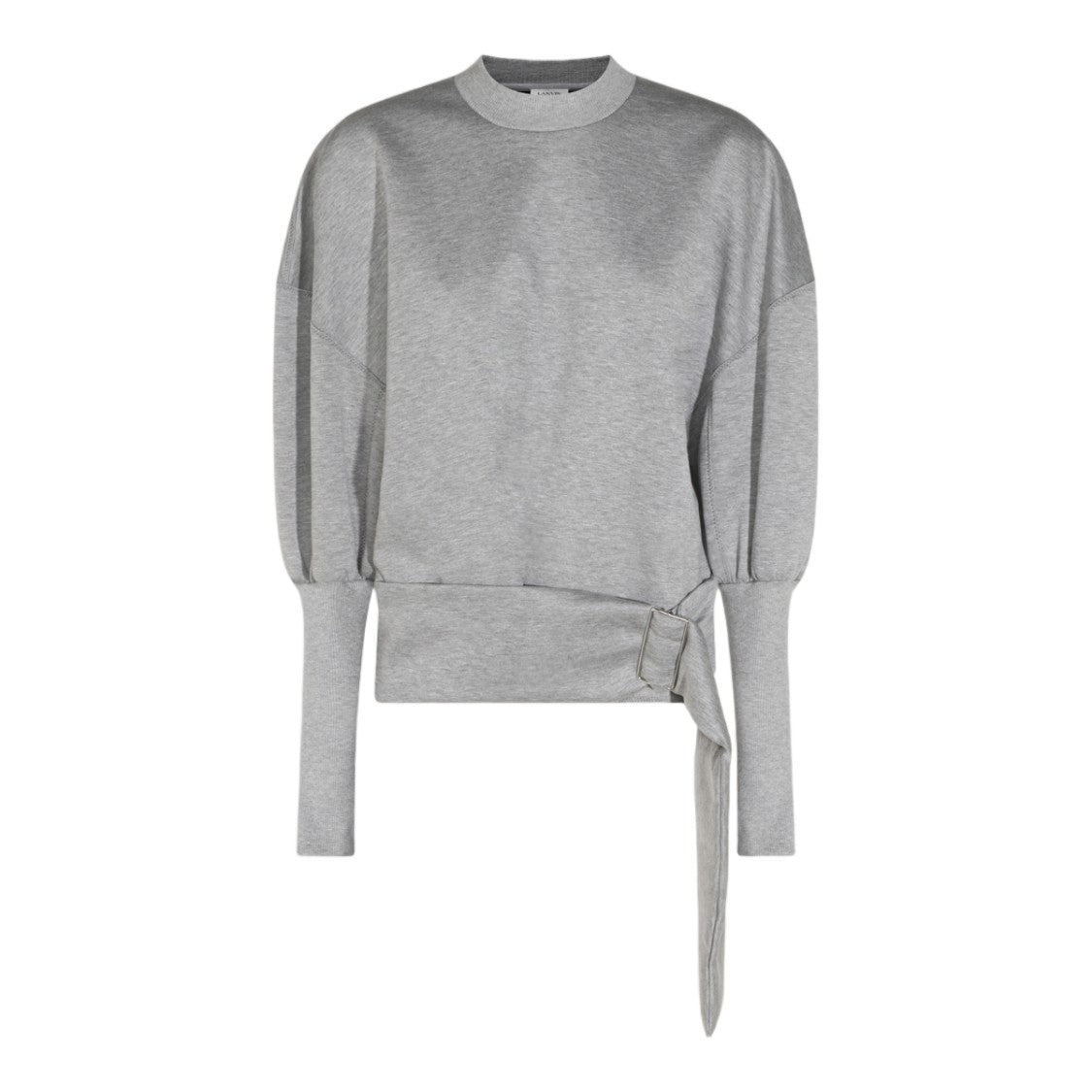 Lanvin Heather Grey Sweatshirt With Structured Wrap Detail And Ribbed Accents