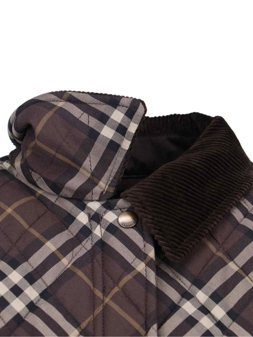 Burberry Cropped Checkered Jacket With Contrast Corduroy Collar