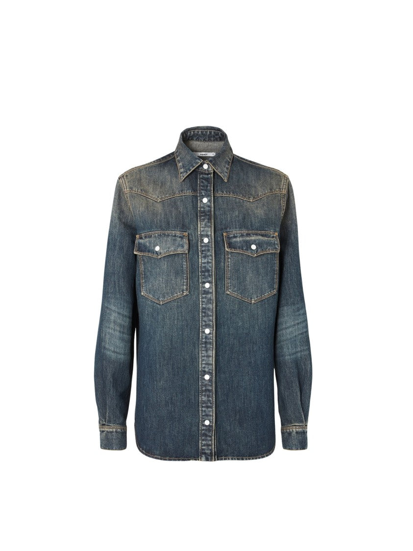 Fendi Blue Bananatex Denim Western Shirt