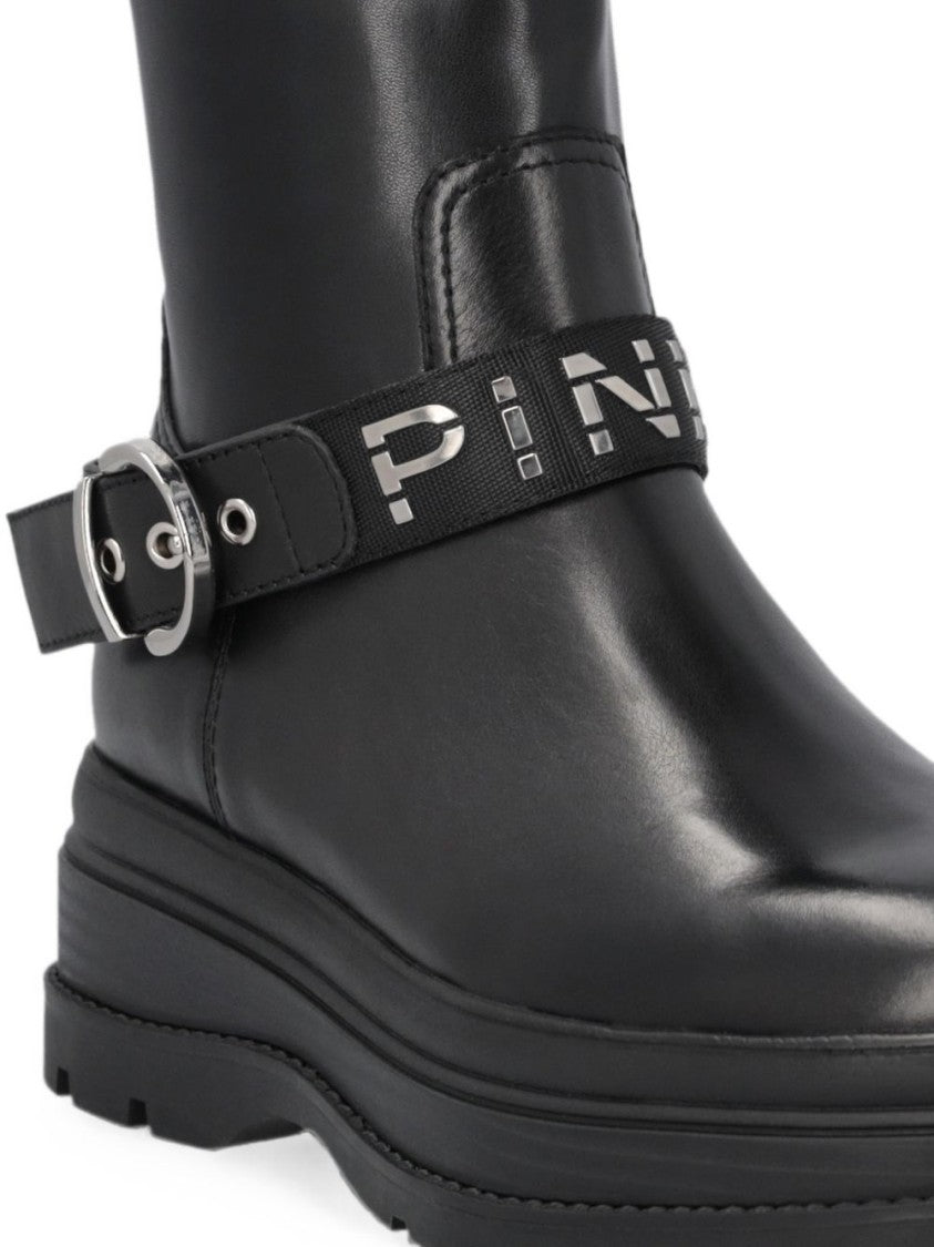 Pinko Black Mid-Calf Chunky Sole Boots