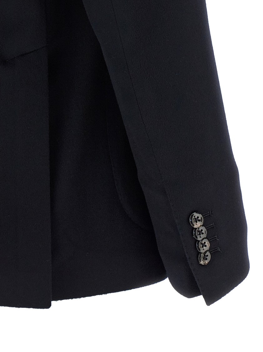 Tagliatore Deconstructed Black Cashmere Blazer With Removable Brooch
