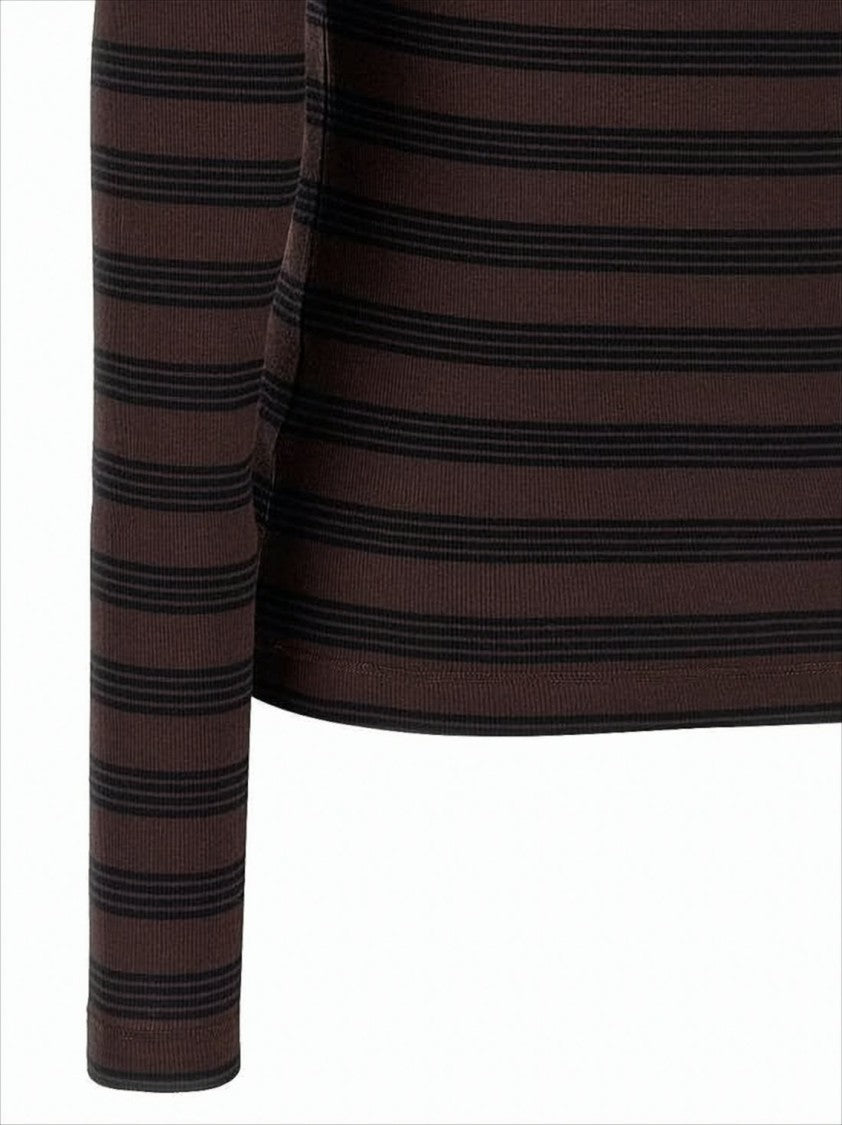 Ganni Fitted Long Sleeve Top With Horizontal Stripes