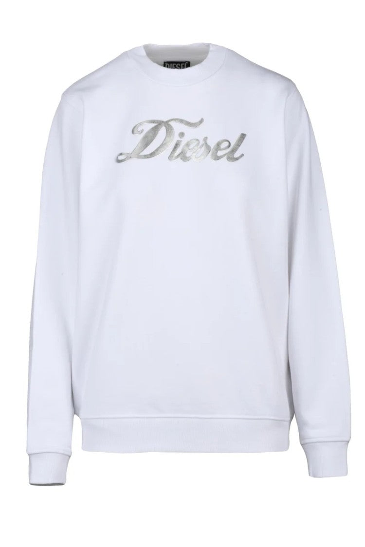 Diesel White Metallic Cotton Sweatshirt